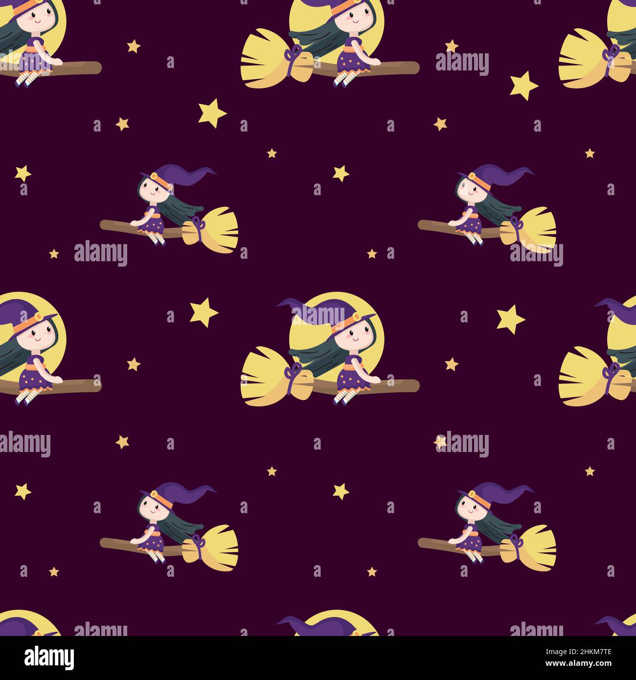 Vector seamless pattern with cute little Halloween witch Stock Vector ...