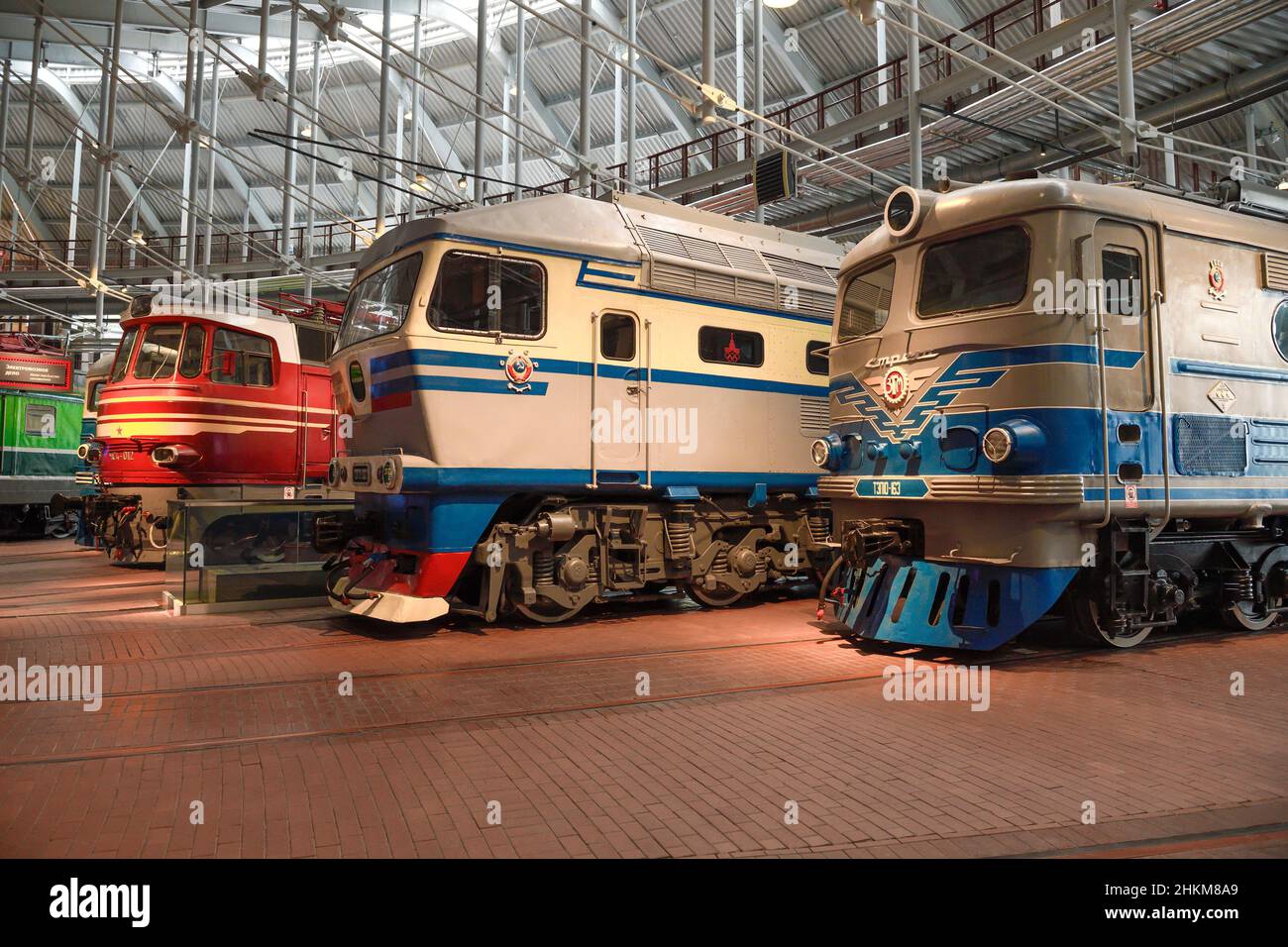 SAINT PETERSBURG, RUSSIA - JANUARY 12, 2022: Passenger locomotives of the railways of the Soviet Union in the exposition of the Museum of Railways of Stock Photo