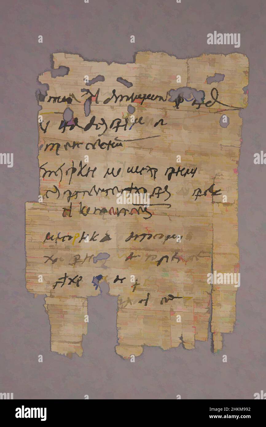Art inspired by Papyrus Fragment, Egyptian, Roman period, 30 BC-395 AD, early 4th century, Ink on papyrus, Oxyrhynchus, Al Minya governorate, Egypt, Africa, Books & manuscripts, 5 1/8 x 3 3/4 in. (13 x 9.5 cm, Classic works modernized by Artotop with a splash of modernity. Shapes, color and value, eye-catching visual impact on art. Emotions through freedom of artworks in a contemporary way. A timeless message pursuing a wildly creative new direction. Artists turning to the digital medium and creating the Artotop NFT Stock Photo
