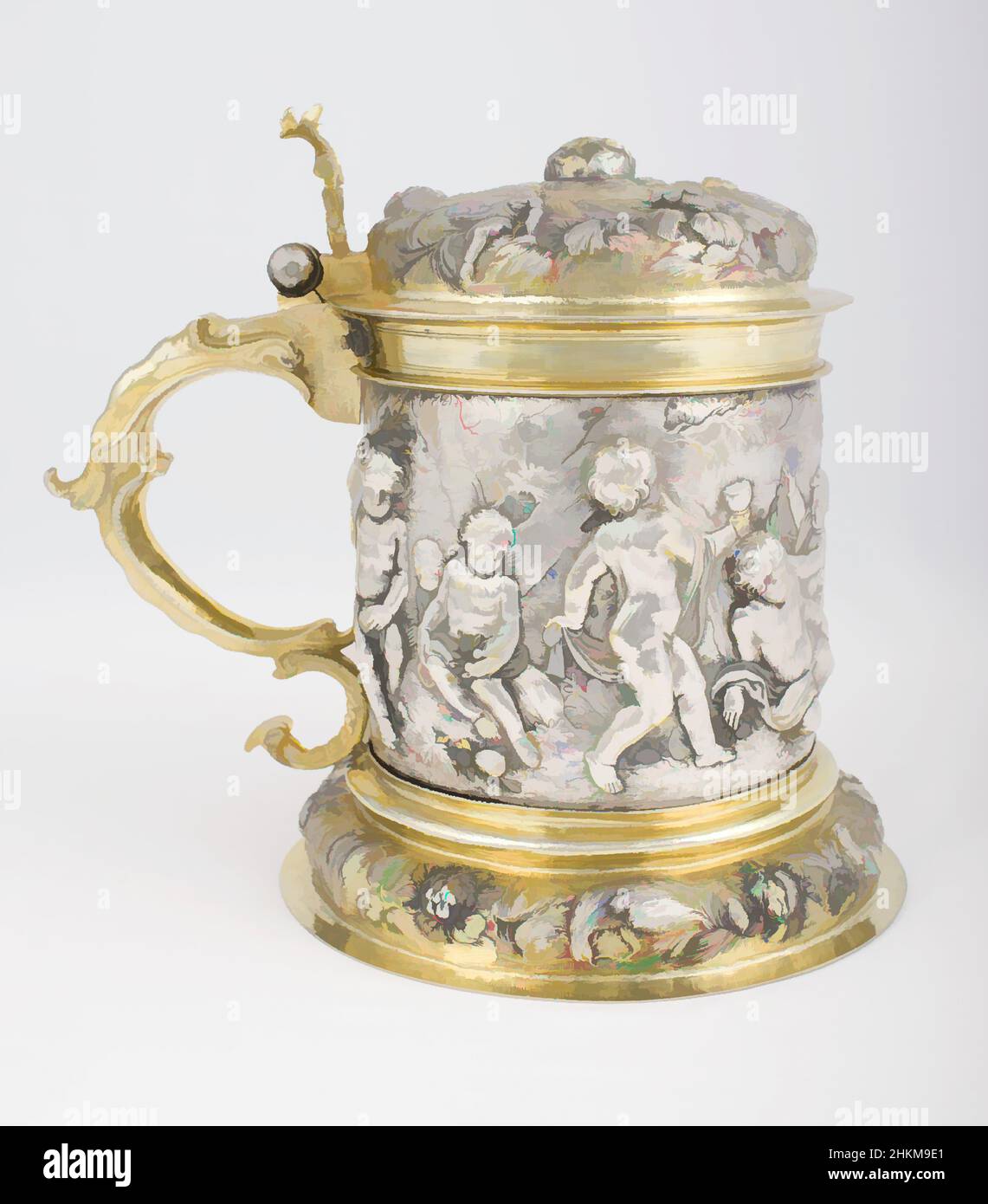 Art inspired by Tankard, Peter Öhr I, German, master 1649, died 1662, 1650-60, Silver with gilding, Made in Hamburg, Germany, Europe, Metalwork, 9 3/8 × 10 1/2 × 7 5/8 in. (23.8 × 26.7 × 19.4 cm, Classic works modernized by Artotop with a splash of modernity. Shapes, color and value, eye-catching visual impact on art. Emotions through freedom of artworks in a contemporary way. A timeless message pursuing a wildly creative new direction. Artists turning to the digital medium and creating the Artotop NFT Stock Photo