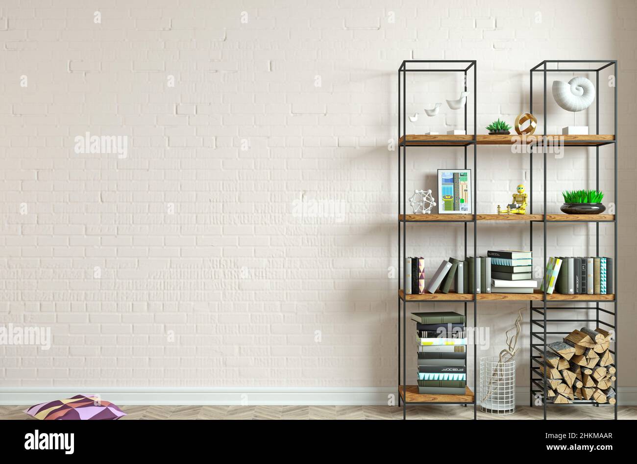 3d illustration. Modern interior in loft style background old wall ...