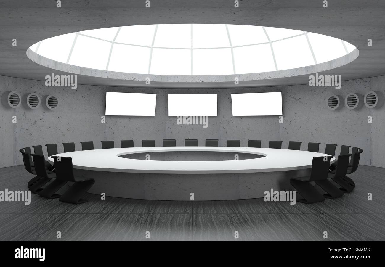 3D illustration. Conference room for meetings with a dome round shape