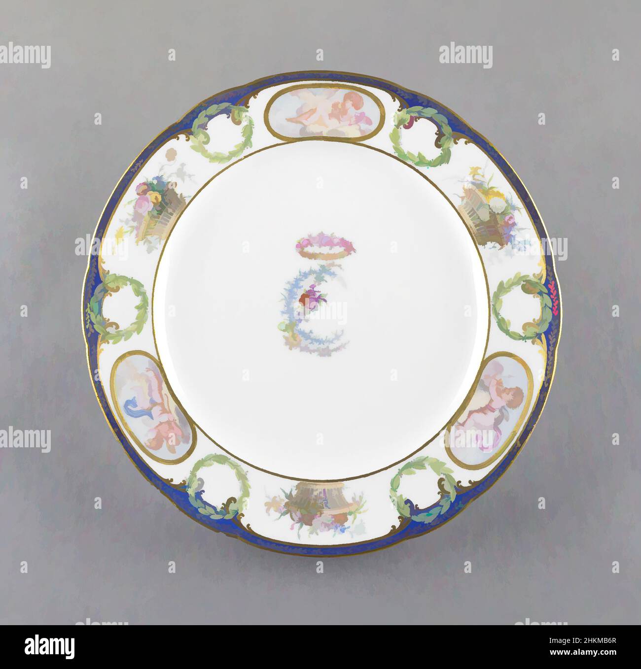 Art inspired by Plate, from the Charlotte-Louise Service, commissioned by Louis XV, King of France (1715-1774), French, 1710 - 1774, Sèvres Porcelain Factory, France, founded 1756, Jean-Louis Morin, French, 1732-1787, Nicolas Bulidon, French, active 1763-1792, 1773, Glazed porcelain, Classic works modernized by Artotop with a splash of modernity. Shapes, color and value, eye-catching visual impact on art. Emotions through freedom of artworks in a contemporary way. A timeless message pursuing a wildly creative new direction. Artists turning to the digital medium and creating the Artotop NFT Stock Photo