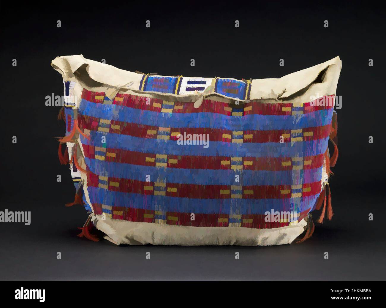 Art inspired by Possible Bag, Sioux, Lakota (Sioux), or possibly Hinono'ei (Arapaho), c.1890, Tanned hide, glass seed beads, tin cones, and dyed horsehair, Made in United States, North and Central America, Jewelry & personal accessories, 16 x 24 x 5 in. (40.6 x 61 x 12.7 cm, Classic works modernized by Artotop with a splash of modernity. Shapes, color and value, eye-catching visual impact on art. Emotions through freedom of artworks in a contemporary way. A timeless message pursuing a wildly creative new direction. Artists turning to the digital medium and creating the Artotop NFT Stock Photo