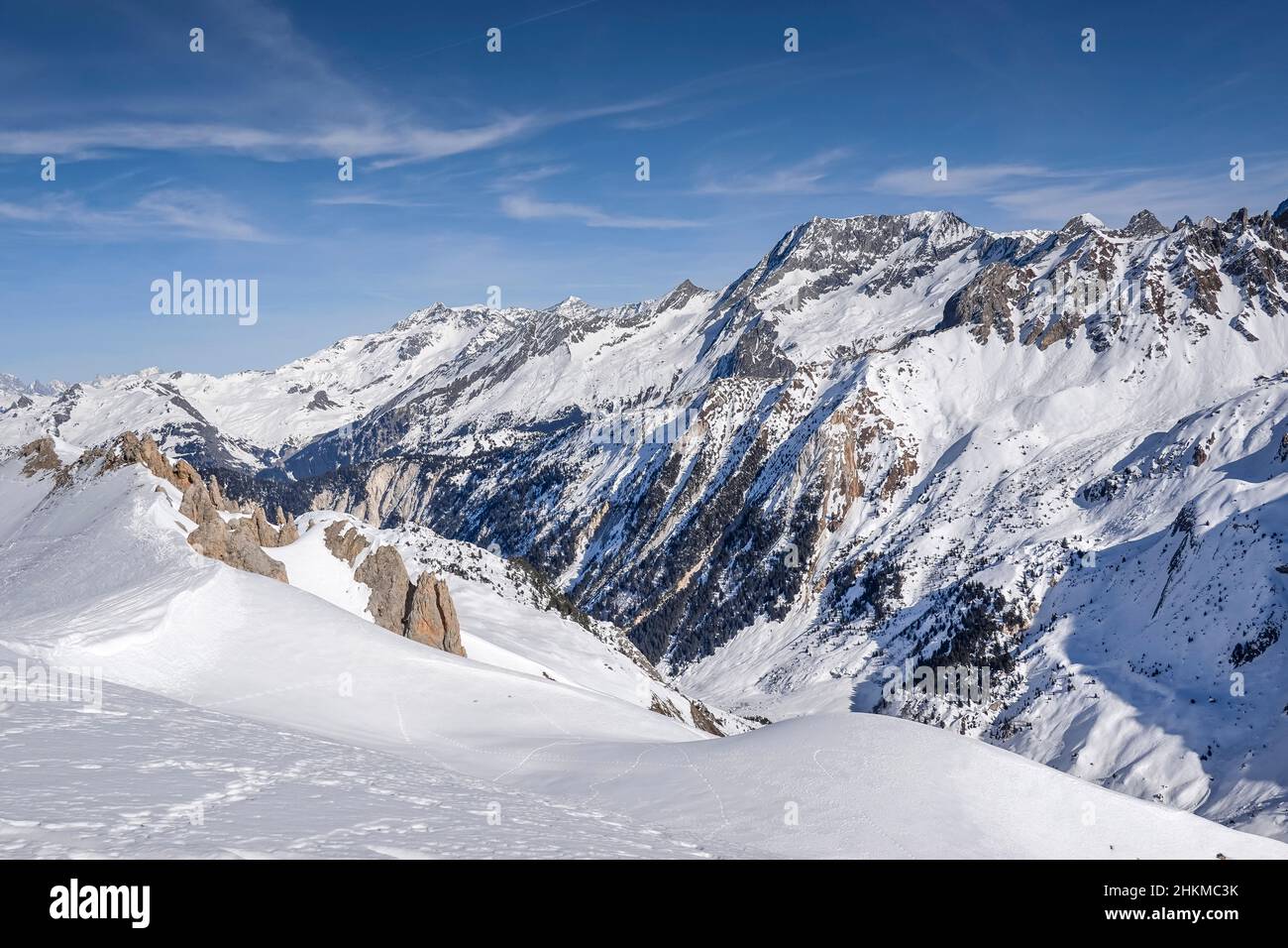 Bergwelt bei Couchevel Moriond, Vallee de Courchevel, Departement Savoie, Frankreich Stock Photo