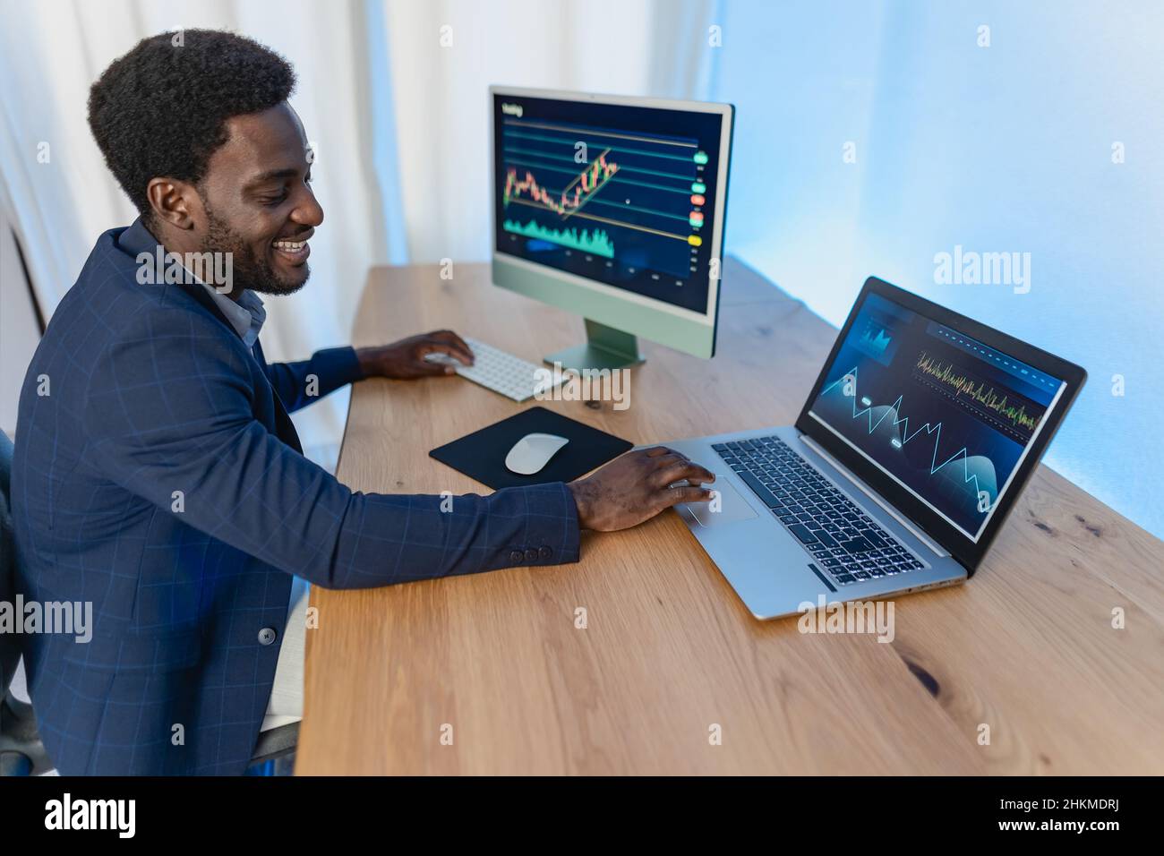 Business man working on finance markets Stock Photo