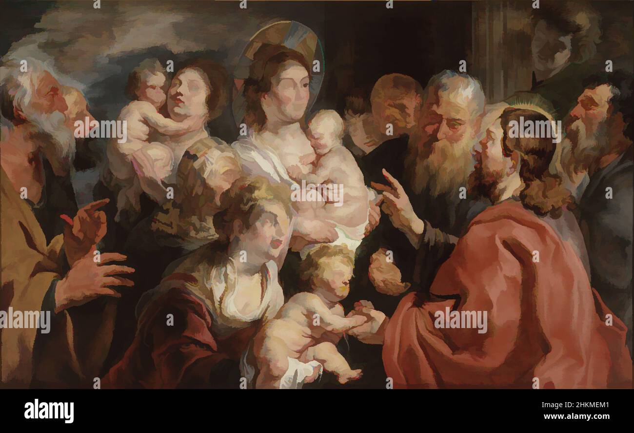 Art inspired by Suffer the Little Children to Come Unto Me, Jacob Jordaens, Flemish, 1593-1678, 1615-16, Oil on panel, Made in Antwerp, Antwerpen province, Belgium, Europe, Paintings, 41 x 66 7/8 in. (104.1 x 169.9 cm, Classic works modernized by Artotop with a splash of modernity. Shapes, color and value, eye-catching visual impact on art. Emotions through freedom of artworks in a contemporary way. A timeless message pursuing a wildly creative new direction. Artists turning to the digital medium and creating the Artotop NFT Stock Photo