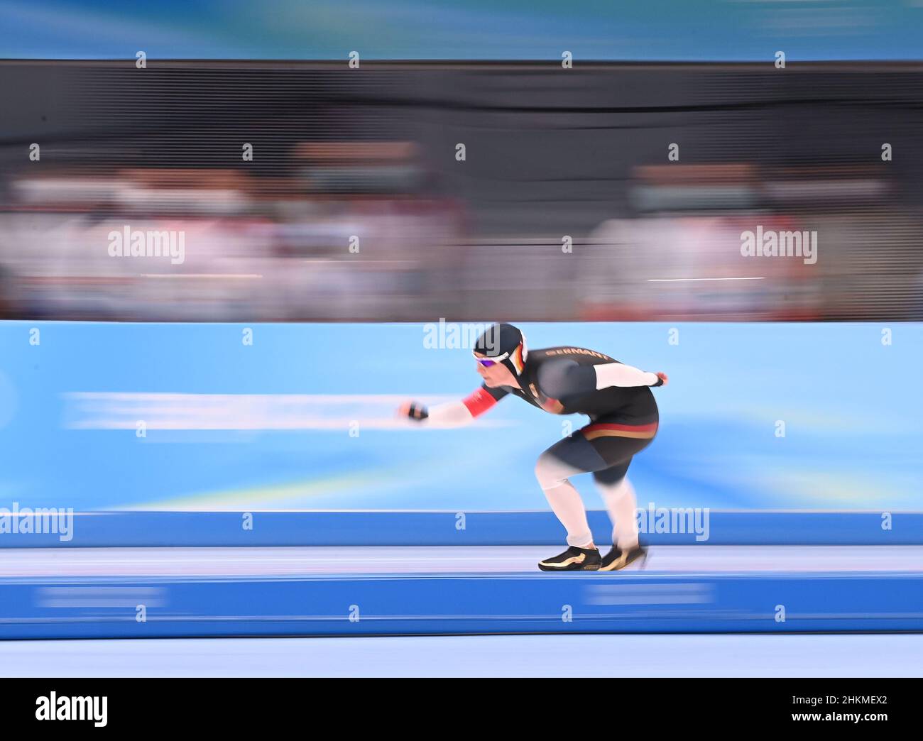 Beijing, China. 5th Feb, 2022. Claudia Pechstein of Germany competes during the women's 3,000m final of speed skating at the National Speed Skating Oval in Beijing, capital of China, Feb. 5, 2022. Credit: Wu Wei/Xinhua/Alamy Live News Stock Photo