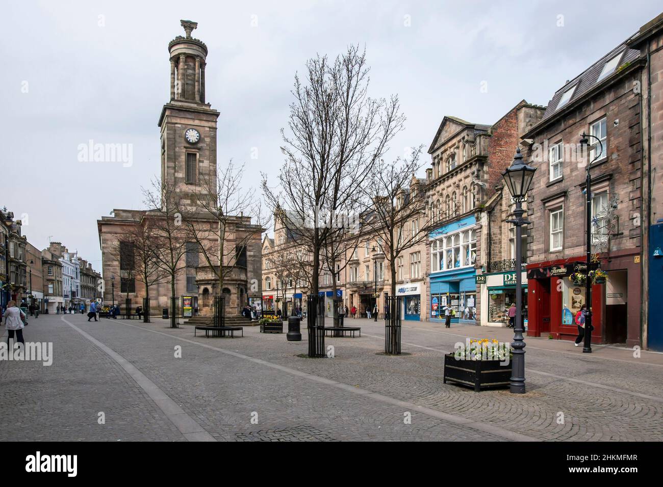 High Street Elgin Moray Scotland with St. Giles Church Stock Photo