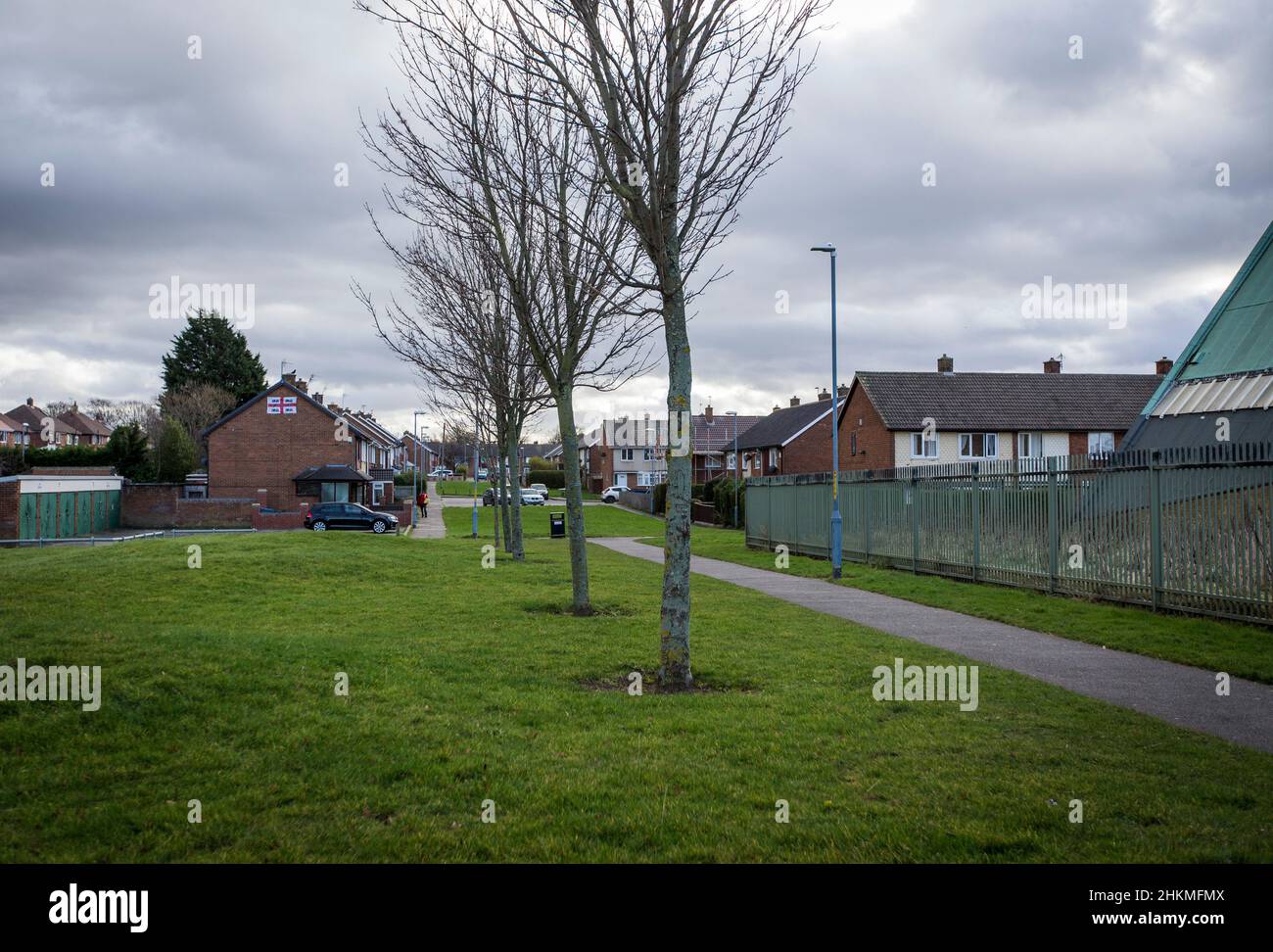 Easterside is a small housing estate in the Ladgate ward of Middlesbrough, North Yorkshire, with a population of around 3,200. It is bounded to the east by the A172 (Marton Road) and by the B1380 (Ladgate Lane) to the south. Much of its housing stock was built in the early to mid-1960s in an open plan style with few high walls or fences and has large green spaces in common areas. The largest of these areas is to be found in the centre of the estate near the church and what is now a fenced play area. Stock Photo