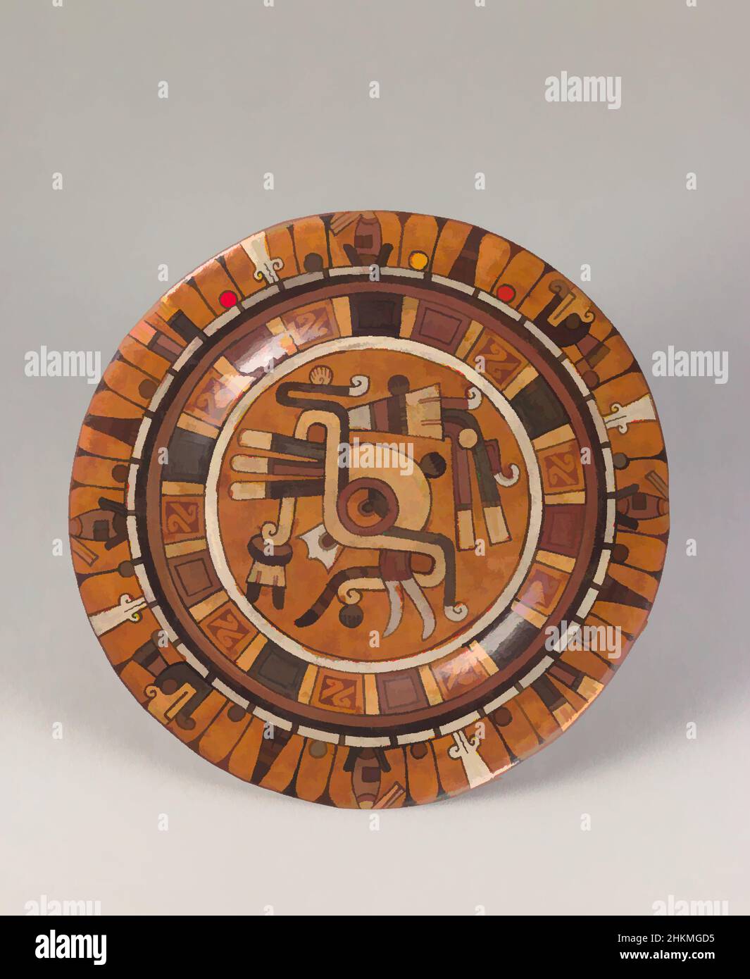Art inspired by Plate with Painted Motifs, Mixteca-Puebla, Late Postclassic period, c.1200-1521, c.1350-1500, Ceramic with slip, Puebla state, Mexico, North and Central America, Ceramics, 9 x 1/2 in. (22.9 x 1.3 cm, Classic works modernized by Artotop with a splash of modernity. Shapes, color and value, eye-catching visual impact on art. Emotions through freedom of artworks in a contemporary way. A timeless message pursuing a wildly creative new direction. Artists turning to the digital medium and creating the Artotop NFT Stock Photo