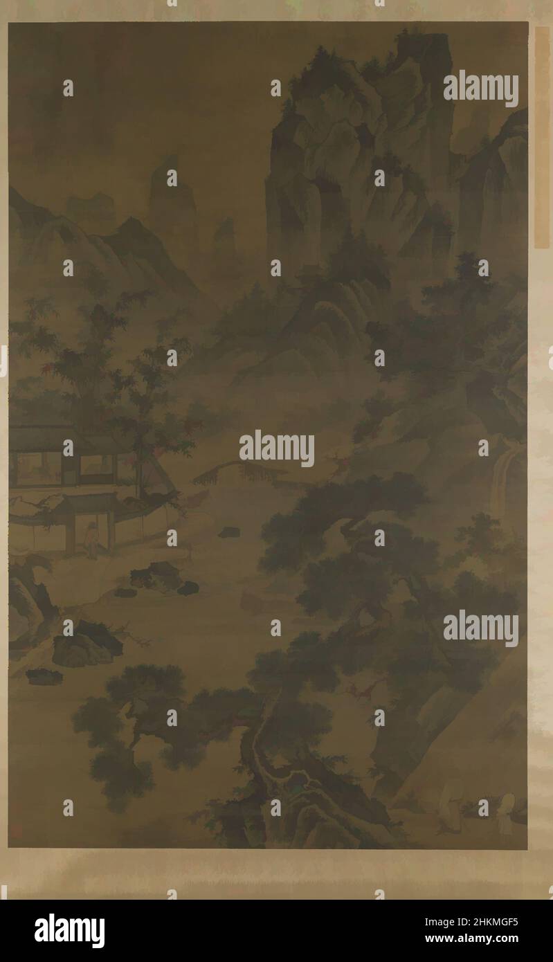 Art inspired by Meeting his Friend in the Mountain House, Chinese, Qing dynasty, 1644-1911, Ma Hezhi, Chinese, active c.1130-c.1170, 1644-1911, Ink and light color on silk, Made in China, Asia, Paintings, 60 5/8 x 27 1/2 in. (154 x 69.9 cm, Classic works modernized by Artotop with a splash of modernity. Shapes, color and value, eye-catching visual impact on art. Emotions through freedom of artworks in a contemporary way. A timeless message pursuing a wildly creative new direction. Artists turning to the digital medium and creating the Artotop NFT Stock Photo