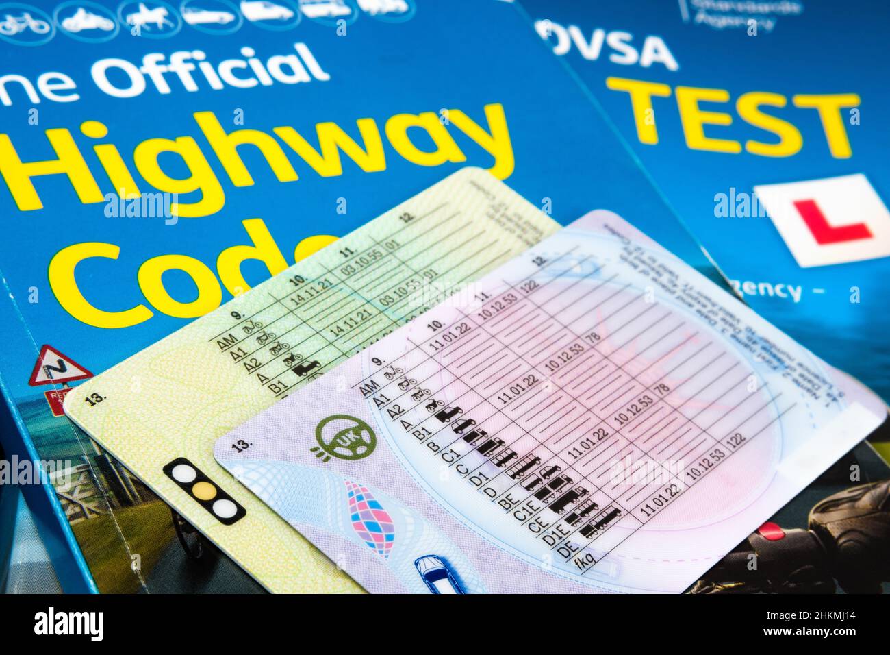 UK Driving Licence. Provisional and Full licence cards placed on