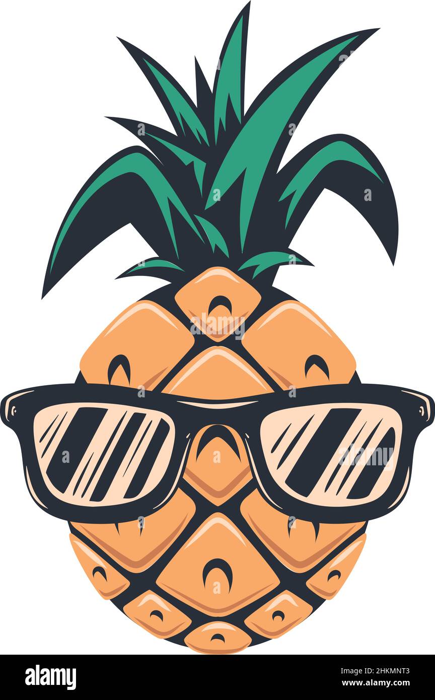 Illustration of pineapple in sunglasses. For t shirt, poster, card, banner, logo. Vector ...