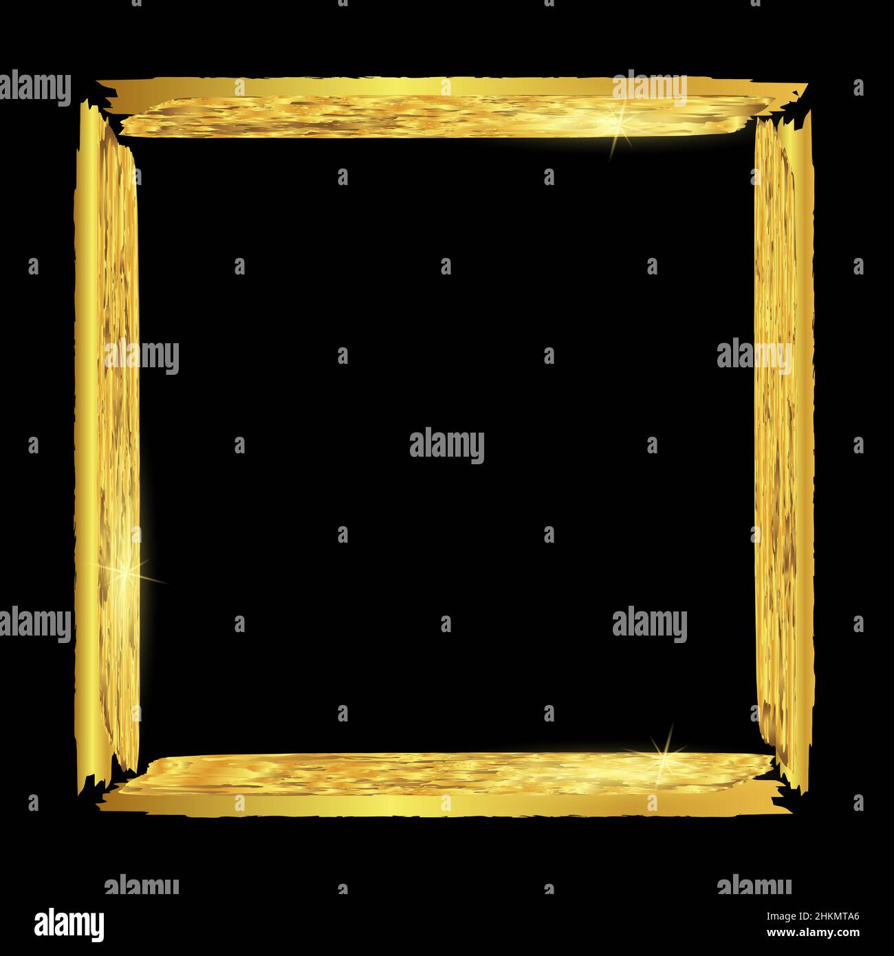 Square golden frame on black background. Vector border, frame. Golden border design. Luxury banner background design.Photo frame. Banner, invitation. Stock Vector