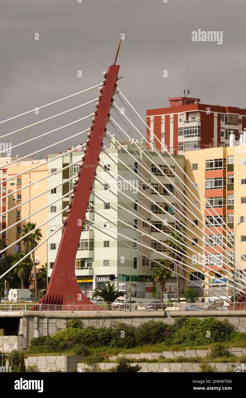 Cable-stayed bridge over a ravine and buildings. La Feria del Atlantico.  Las Palmas de Gran Canaria. Gran Canaria. Canary Islands. Spain Stock Photo  - Alamy