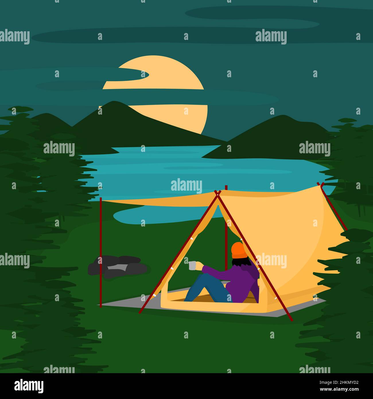 camping in the forest near the lake Stock Vector Image & Art - Alamy