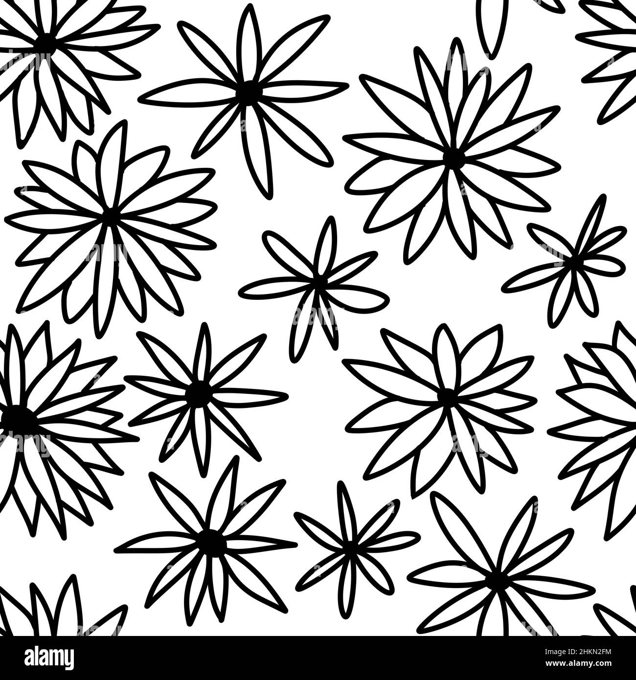 Seamless hand drawn pattern with black and white flowers floral ...