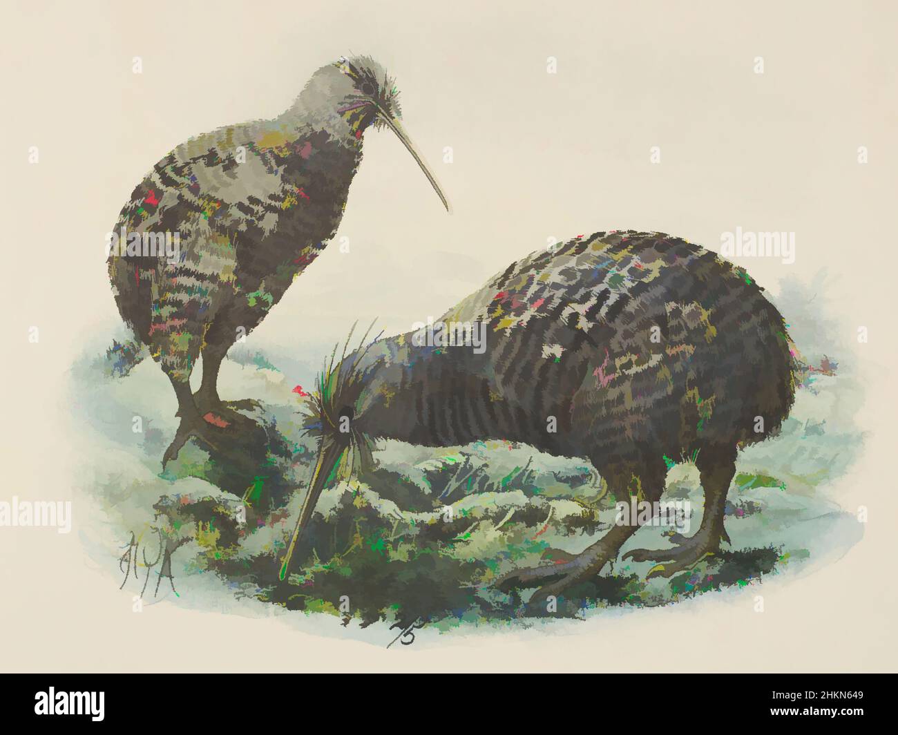 Art inspired by Little spotted kiwi (Apteryx owenii), Johannes Keulemans, artist, 1872, London, lithography, Classic works modernized by Artotop with a splash of modernity. Shapes, color and value, eye-catching visual impact on art. Emotions through freedom of artworks in a contemporary way. A timeless message pursuing a wildly creative new direction. Artists turning to the digital medium and creating the Artotop NFT Stock Photo