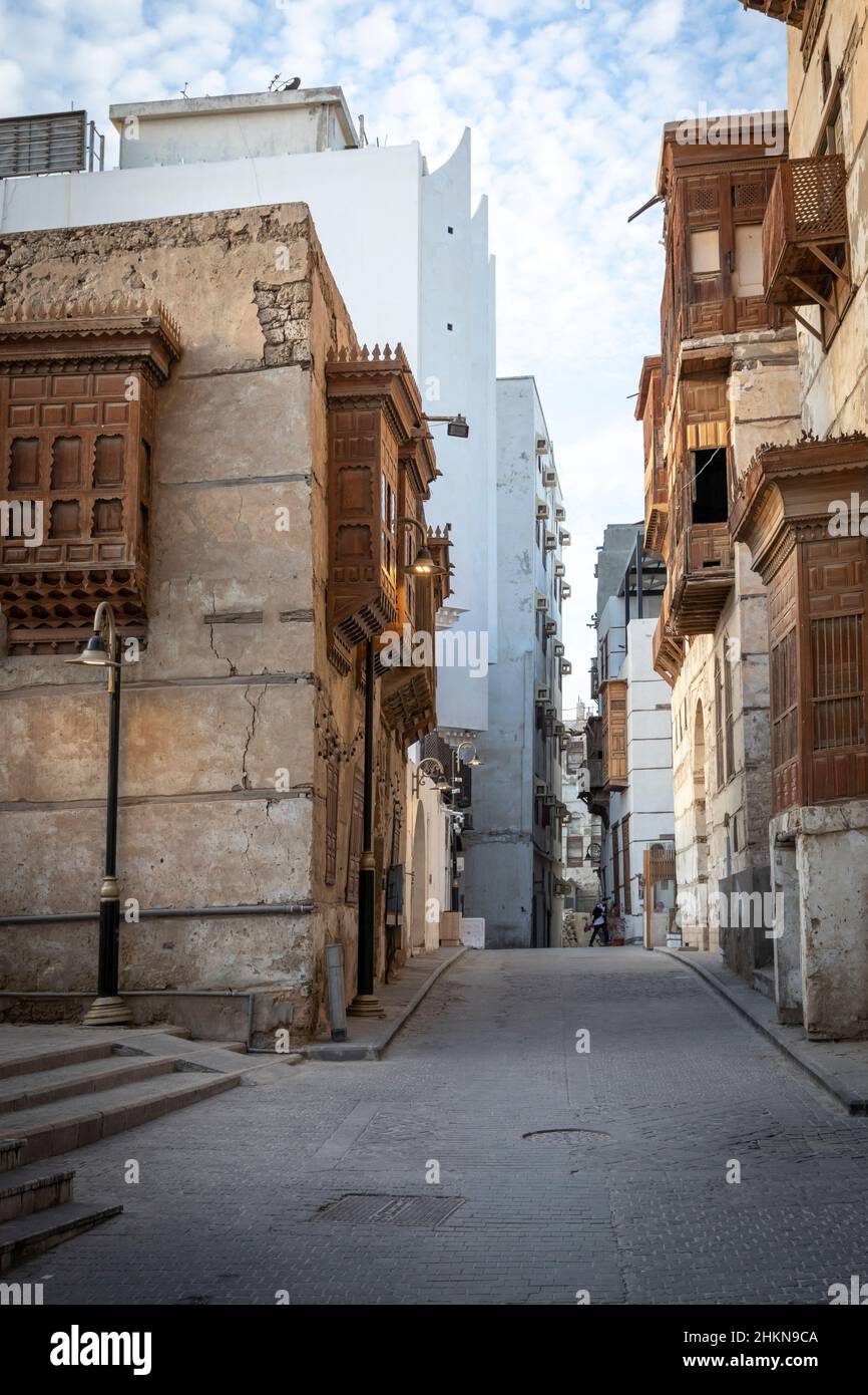 Jeddah, Saudi Arabia, 6th January 2022: street scene in old Jeddah Stock Photo