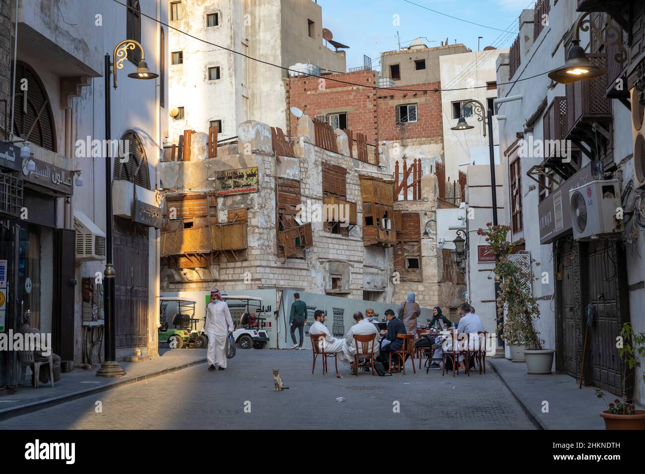 Jeddah, Saudi Arabia, 6th January 2022: streetlife scene in old Jeddah Stock Photo