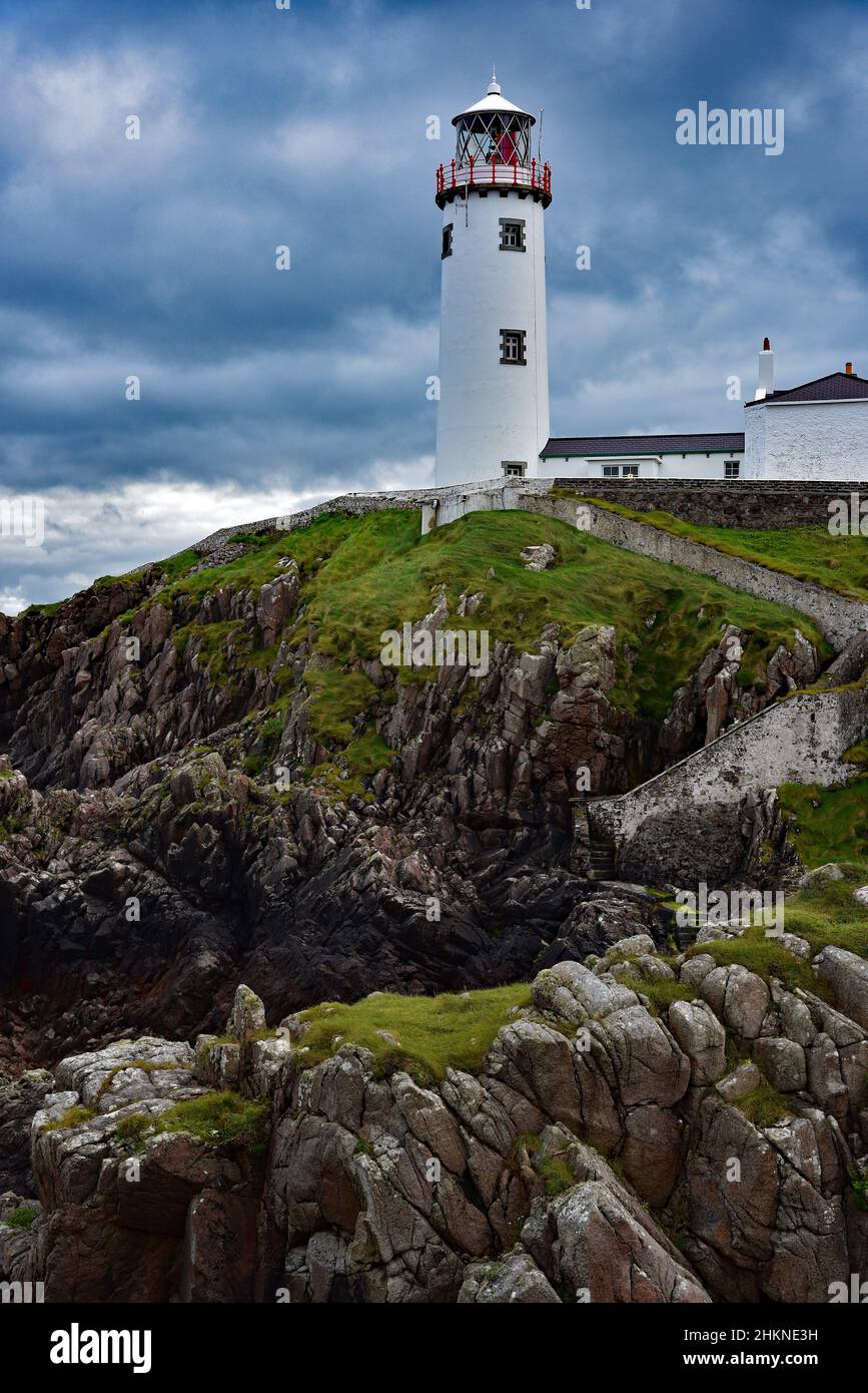 Fanad Head Lighthouse, Donegal, Ireland, voted one of the most beautiful lighthouses in the world. Stock Photo