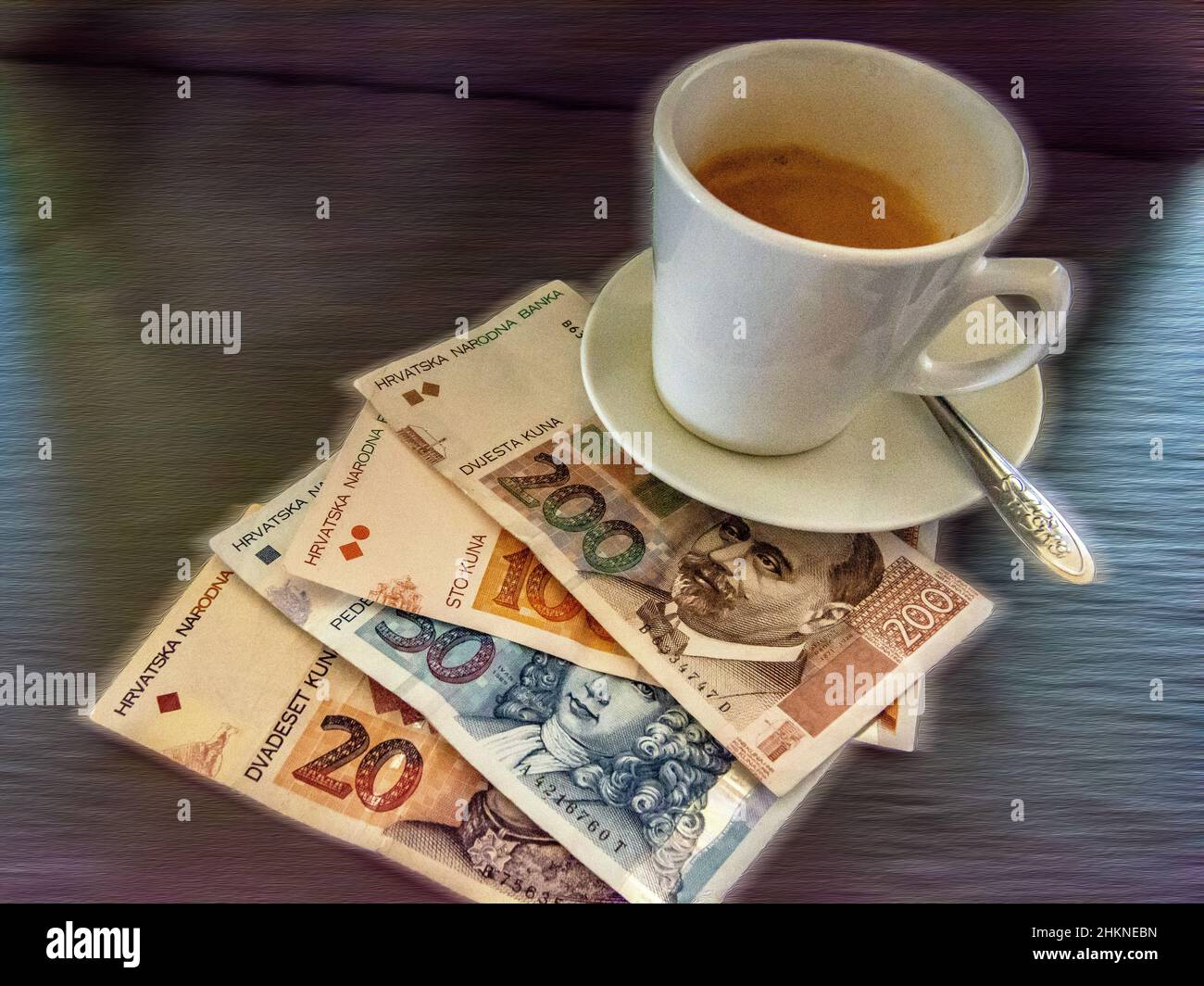 Currency : Kuna and coffee Stock Photo