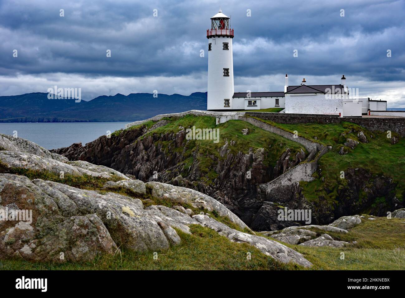 Fanad Head Lighthouse, Donegal, Ireland, voted one of the most beautiful lighthouses in the world. Stock Photo