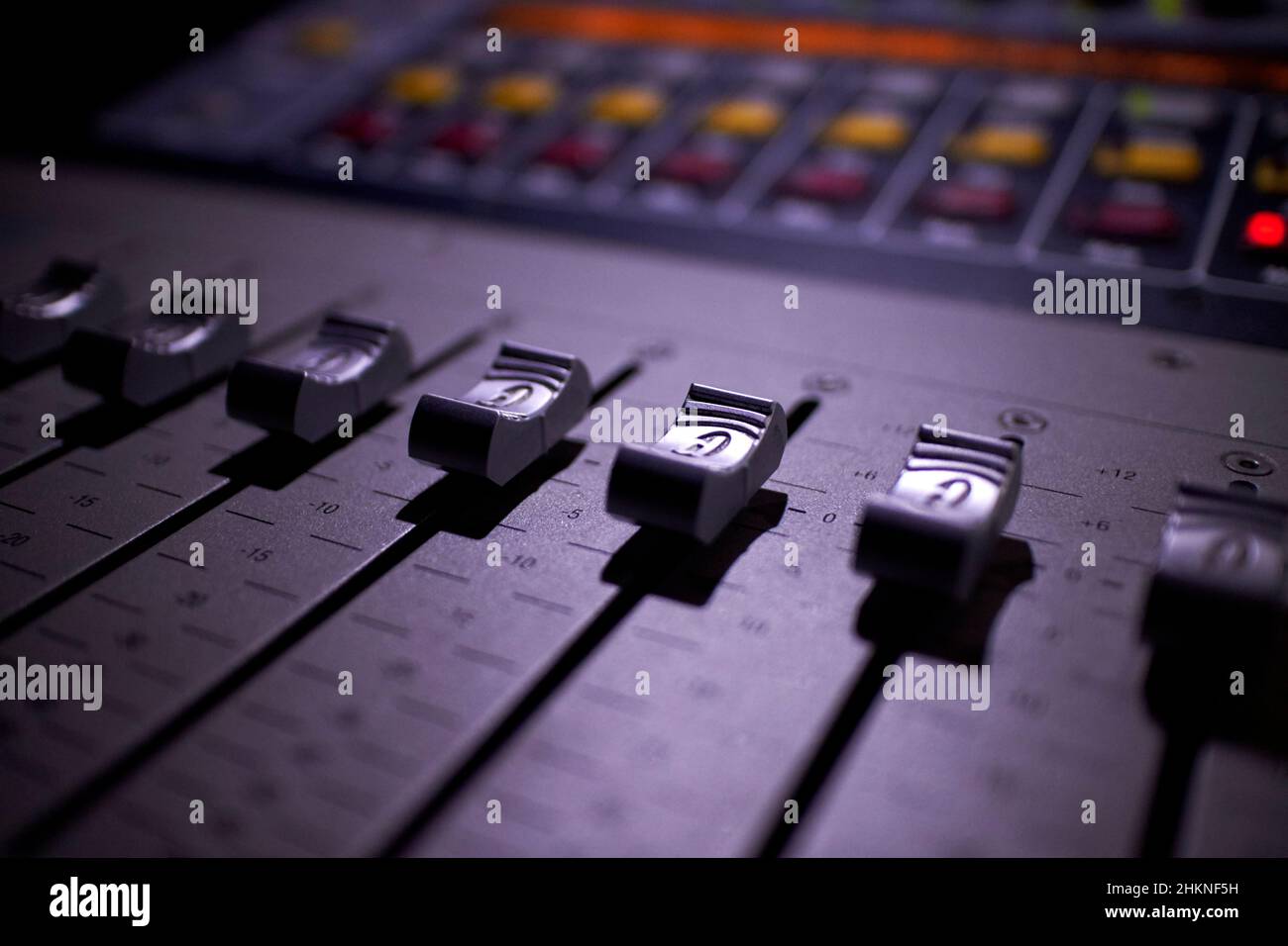 sound level mixer board audio equipment backstage Stock Photo