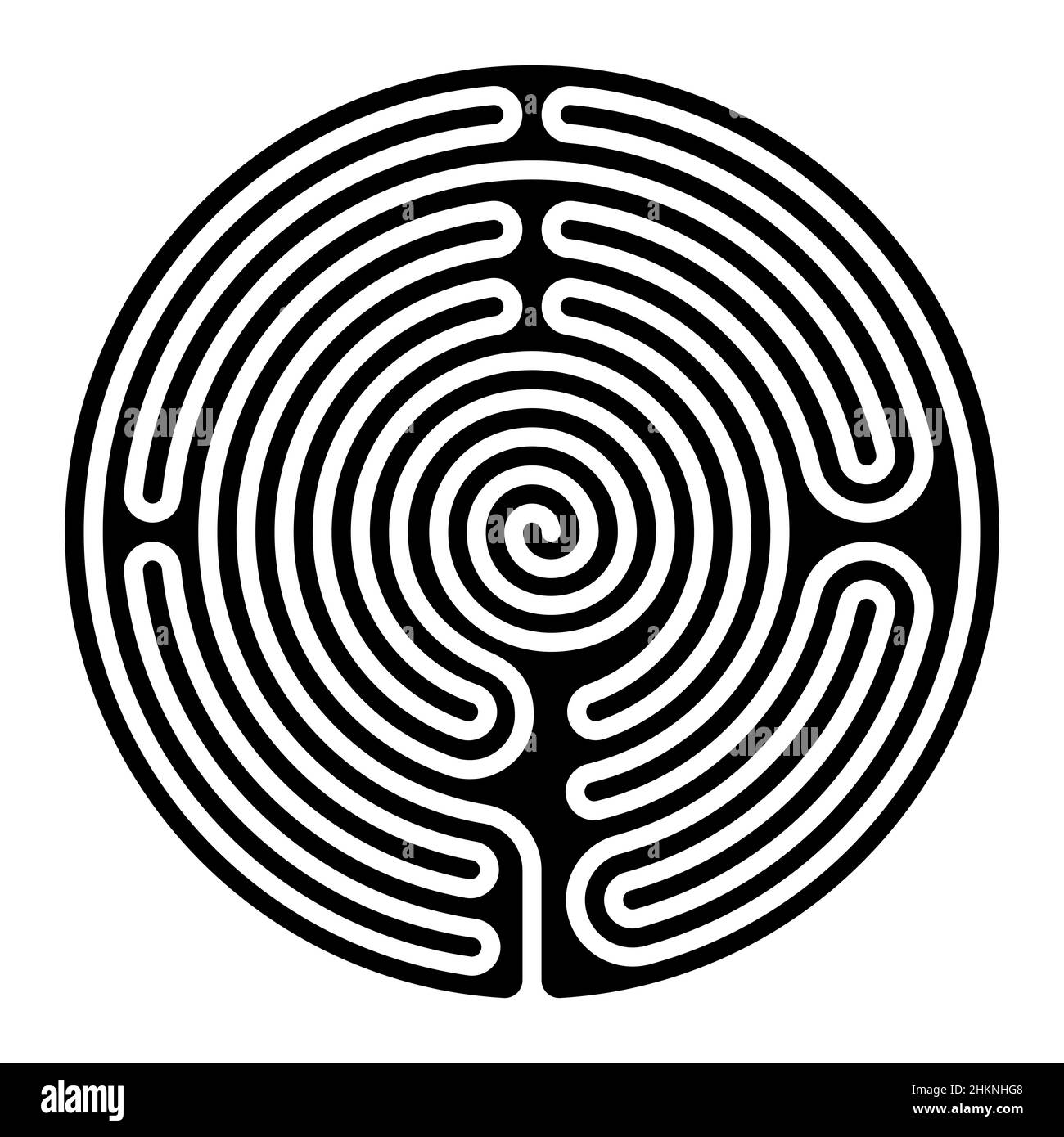 Shepherd Ring or Shepherd's Race, a circular turf maze, composed of a single path, and the innermost convolutions of purely spiral form. Stock Photo
