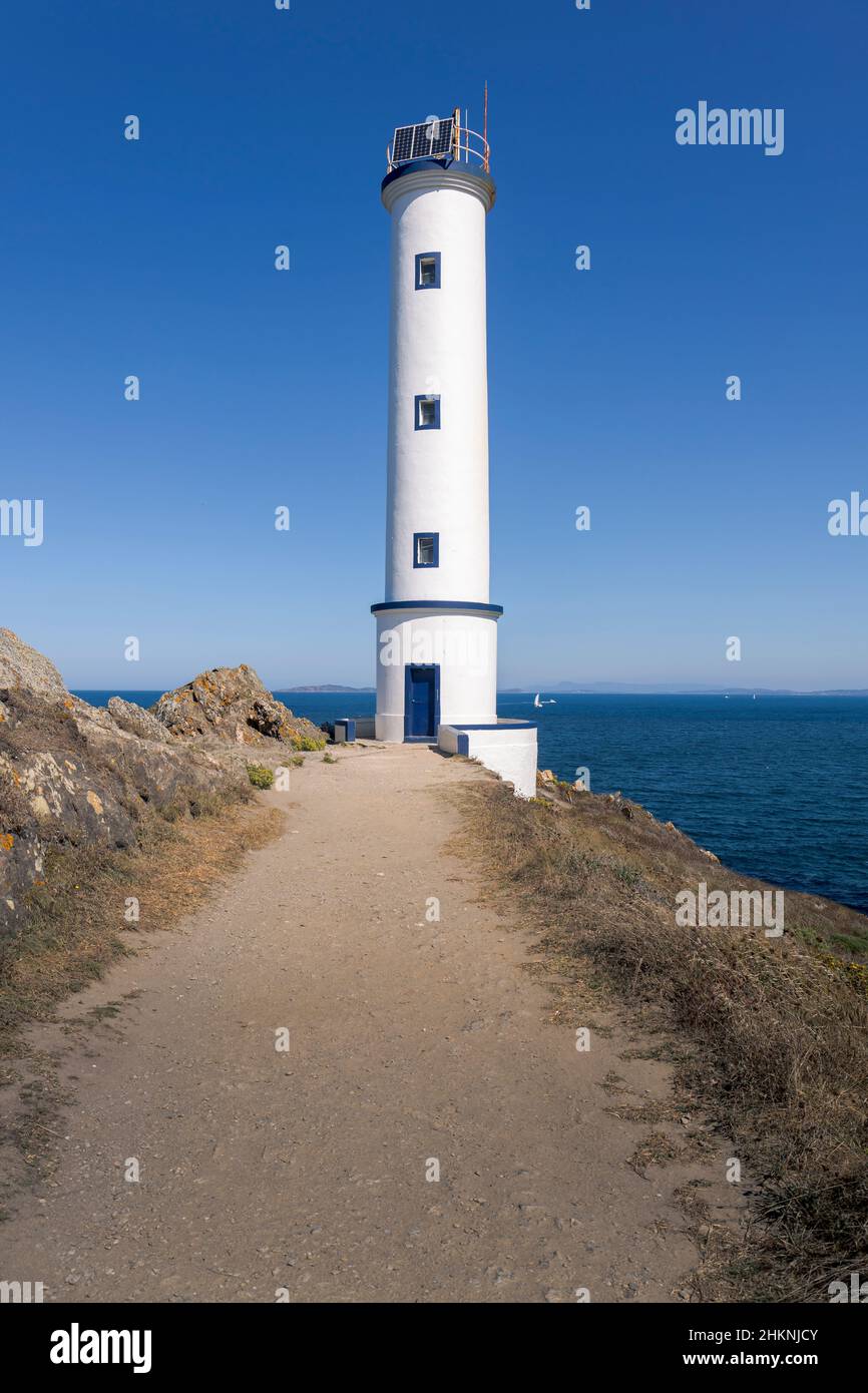 Cabo Home Lighthouse at Cangas, Galicia, Spain Stock Photo