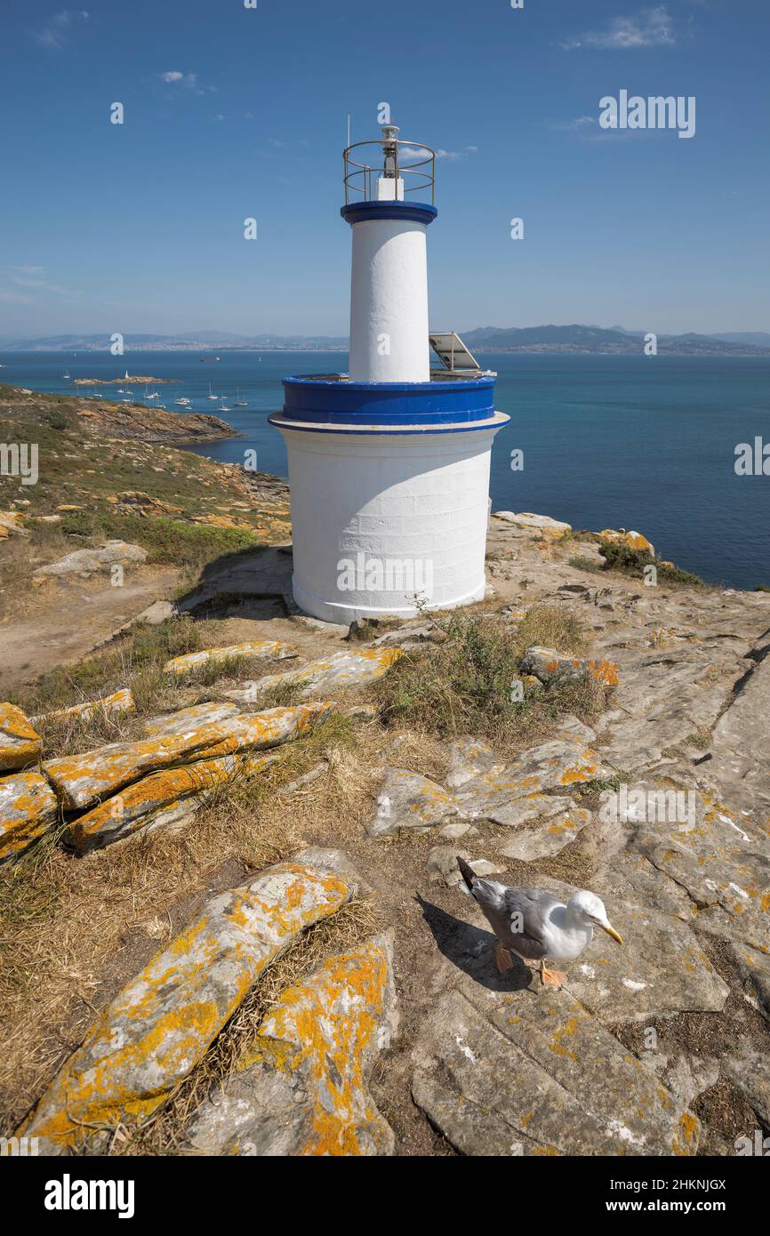 A Porta Lighthouse in Cies Islands, Galicia, Spain Stock Photo