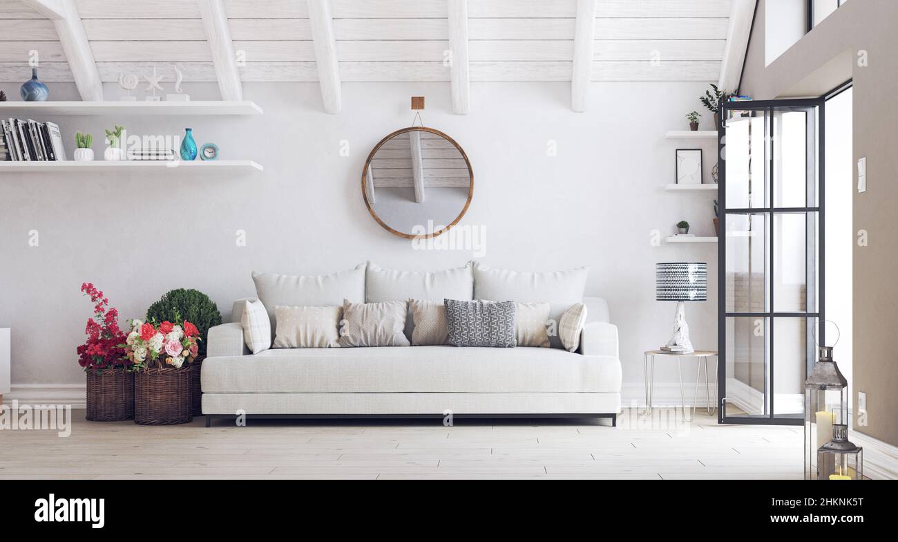 Modern living interior. 3d rendering concept idea Stock Photo - Alamy