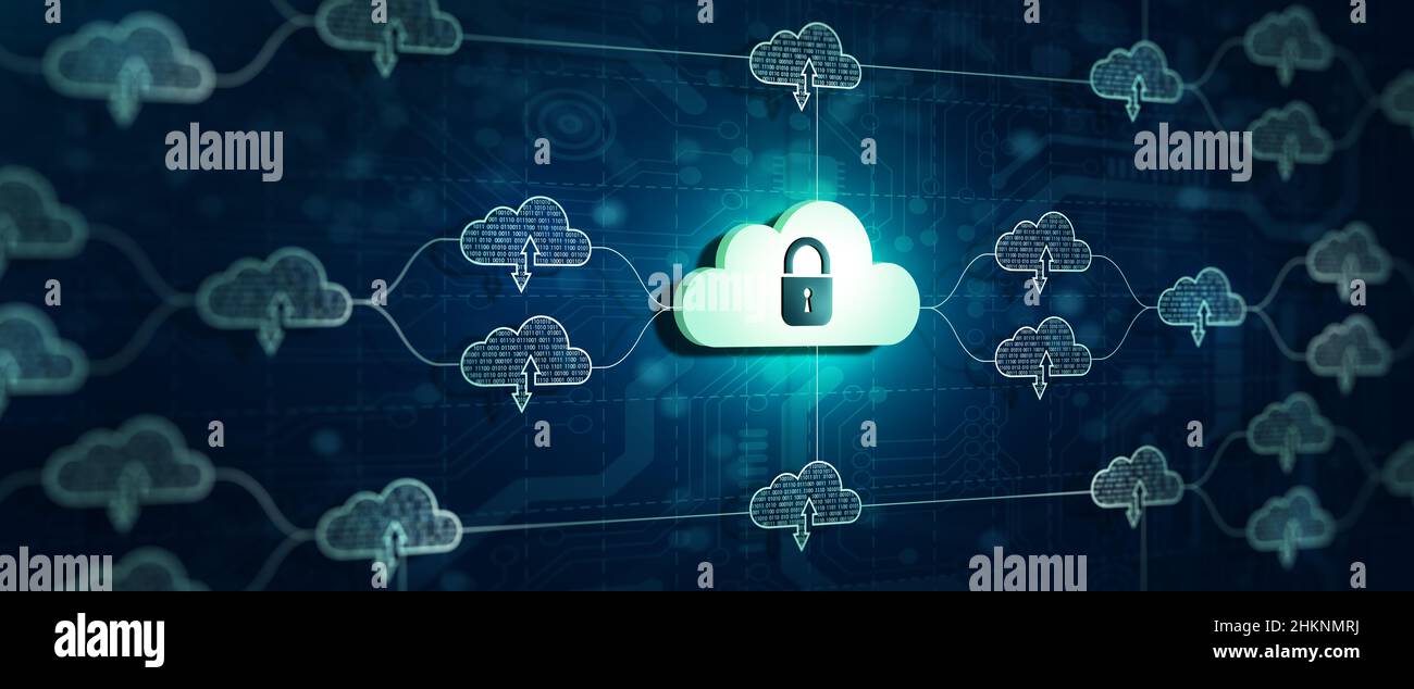 Cloud computing technology internet storage network with technology background. Data information on cloud to backup storage internet data Concept. Stock Photo