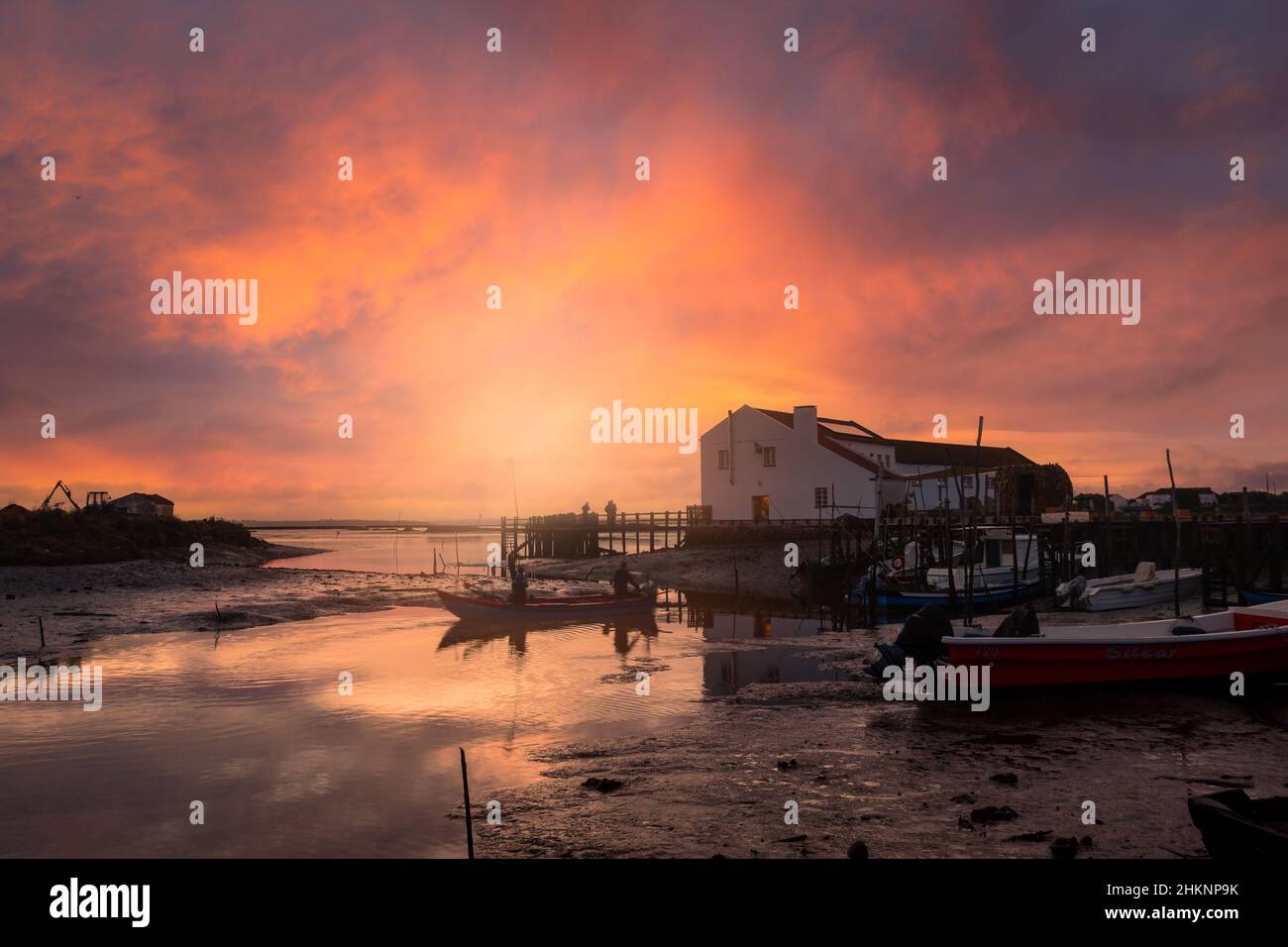 Long exposure. Mourisca seascape at sunset. Setubal. Portugal Stock Photo