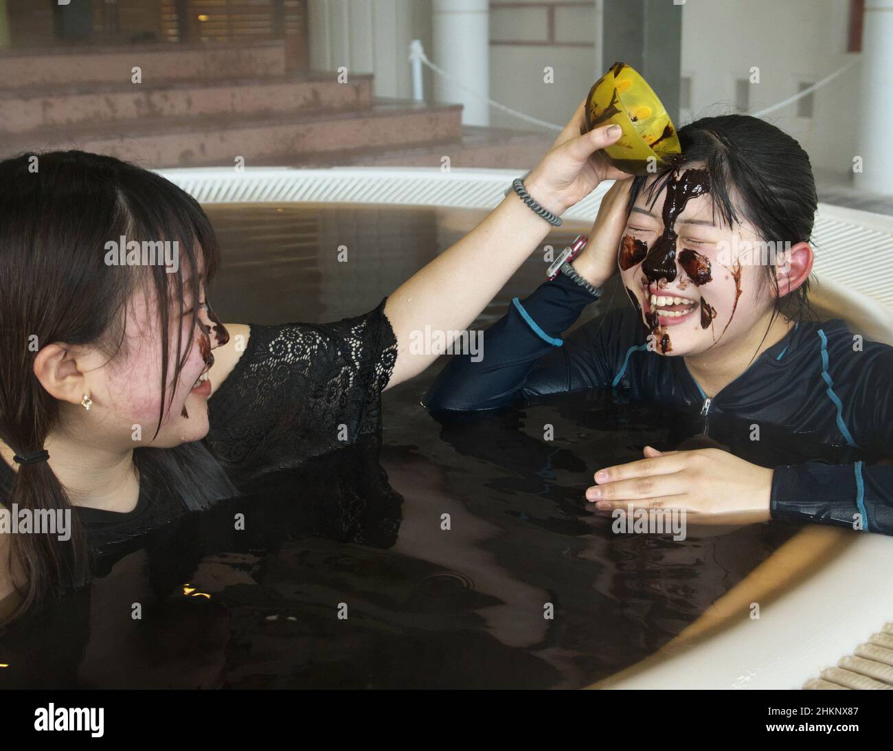 Hakone, Japan. 04th Feb, 2023. Bather is seen takes photo the