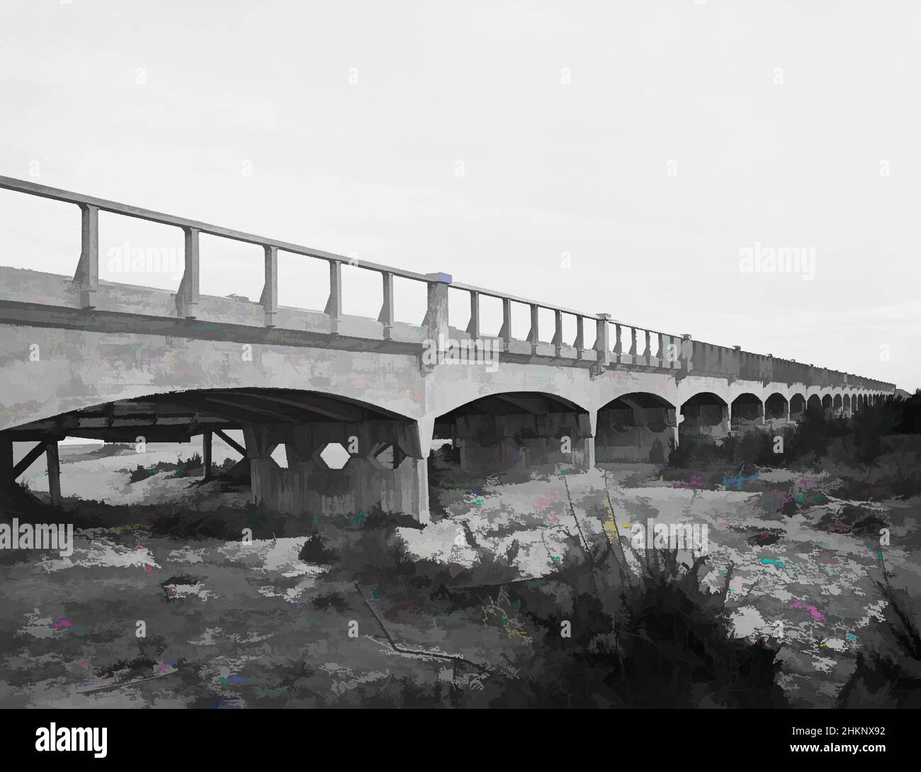 Art inspired by Ashley Ferro-Concrete Bridge, Muir & Moodie studio, photography studio, 1900s, New Zealand, black-and-white photography, Classic works modernized by Artotop with a splash of modernity. Shapes, color and value, eye-catching visual impact on art. Emotions through freedom of artworks in a contemporary way. A timeless message pursuing a wildly creative new direction. Artists turning to the digital medium and creating the Artotop NFT Stock Photo