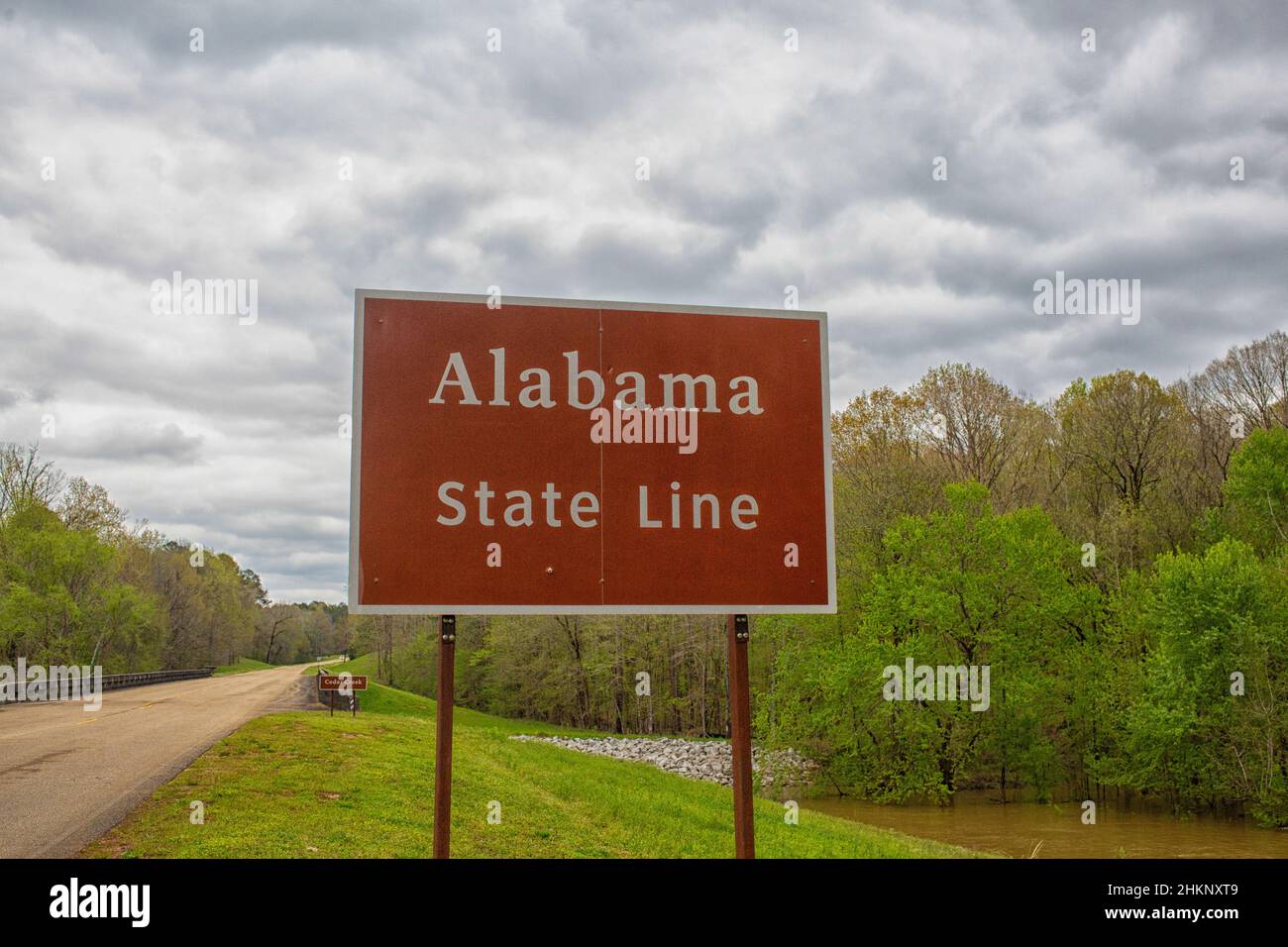 Sign of the Alabama state line near the stateline of Mississippi, USA Stock Photo