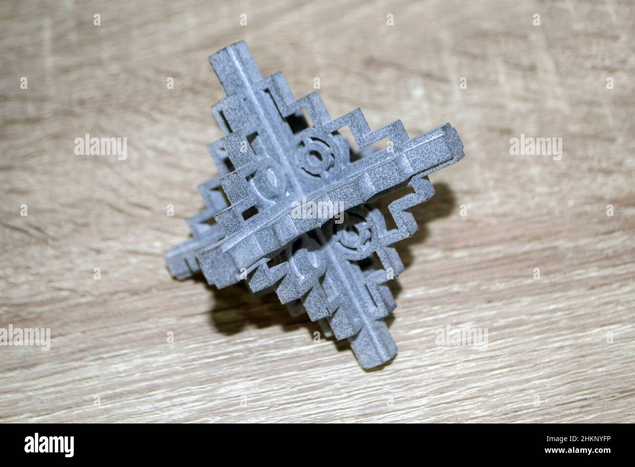 Gray abstract models printed on 3d printer from powder close-up. Stock Photo