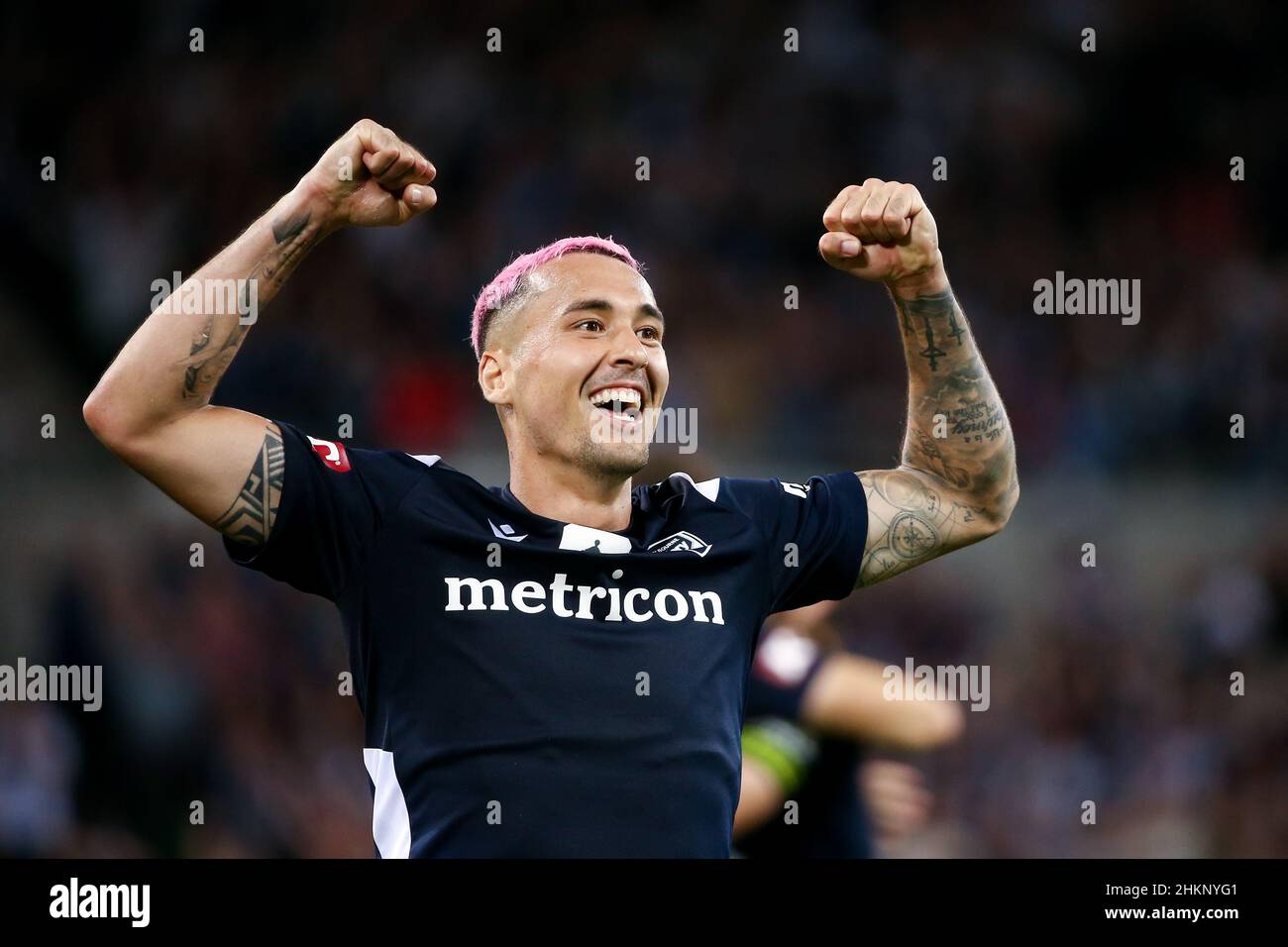 Melbourne, Australia, 5 February, 2022. Jason Davidson of Melbourne Victory celebrates winning the FFA Cup Final soccer match between Melbourne Victory and Central Coast Mariners. Credit: Dave Hewison/Speed Media/Alamy Live News Stock Photo