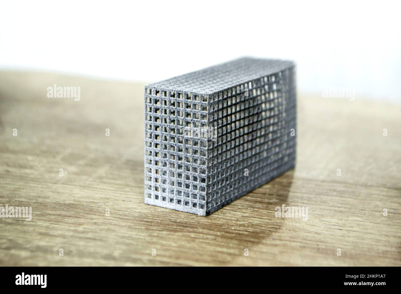 Gray abstract models printed on 3d printer from powder close-up. Stock Photo