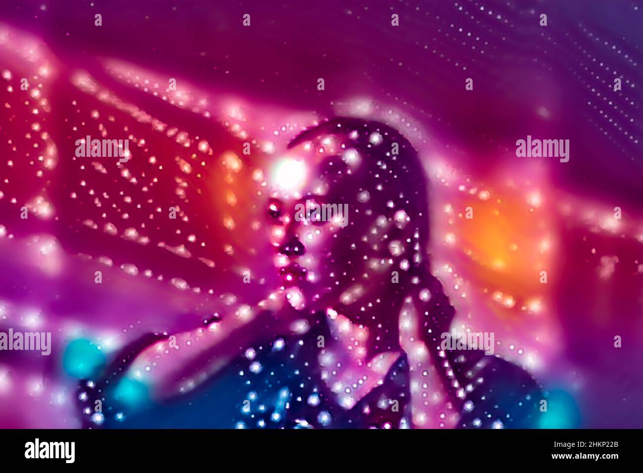 Abstract girl portrait in neon colors - computer generated illustration Stock Photo
