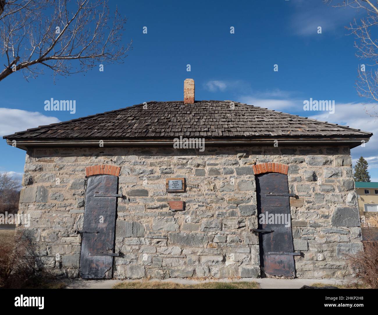 Exterior of historic stone jail in Twin Bridges, Montana Stock Photo