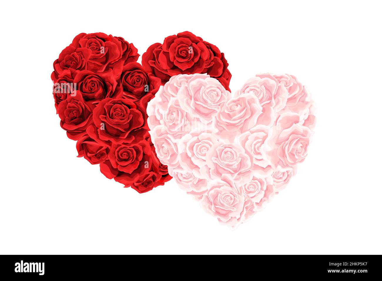 Vector heart bouquets of red and cream pink roses flowers isolated on a ...
