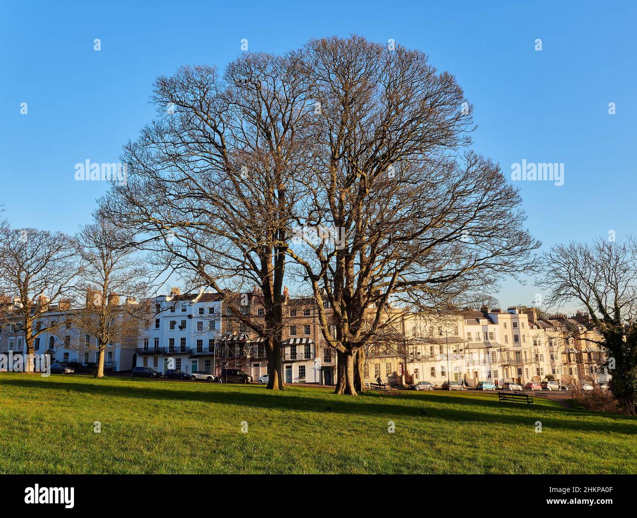 Elegant Georgian houses of Sion Hill by the Clifton Suspension Bridge in Clifton Village Bristol UK Stock Photo