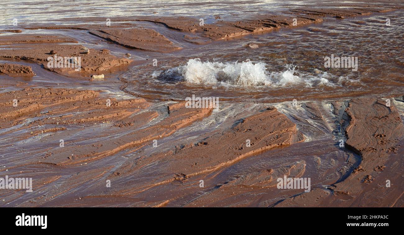 Fresh water bubbling up from an underground stream on Paignton beach at