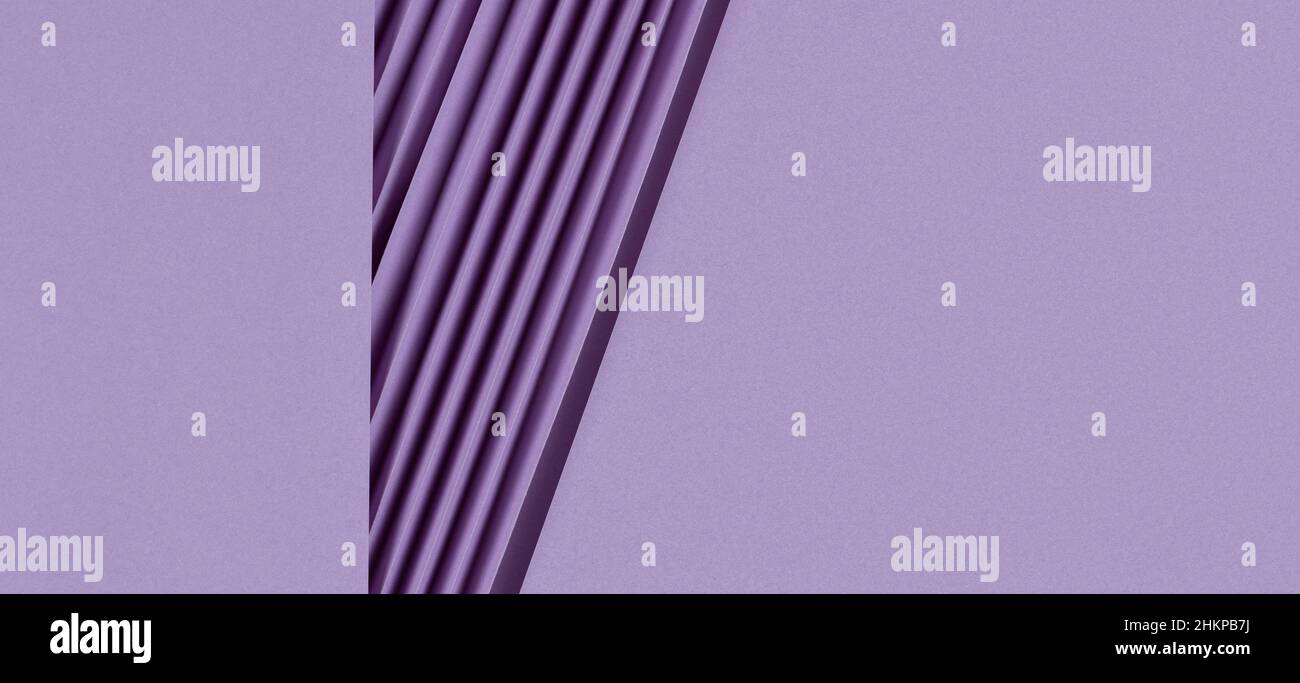 Abstract geometric banner background. Purple color Zig Zag fold paper texture background. Top view, copy space Stock Photo