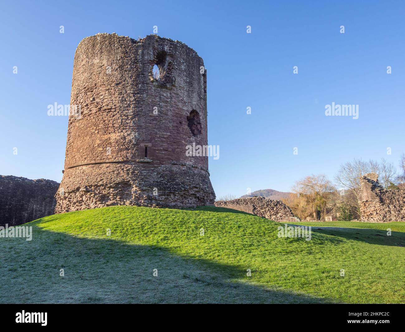substantial central tower of Skenfrith Castle One of the Three Castles of Gwent Stock Photo
