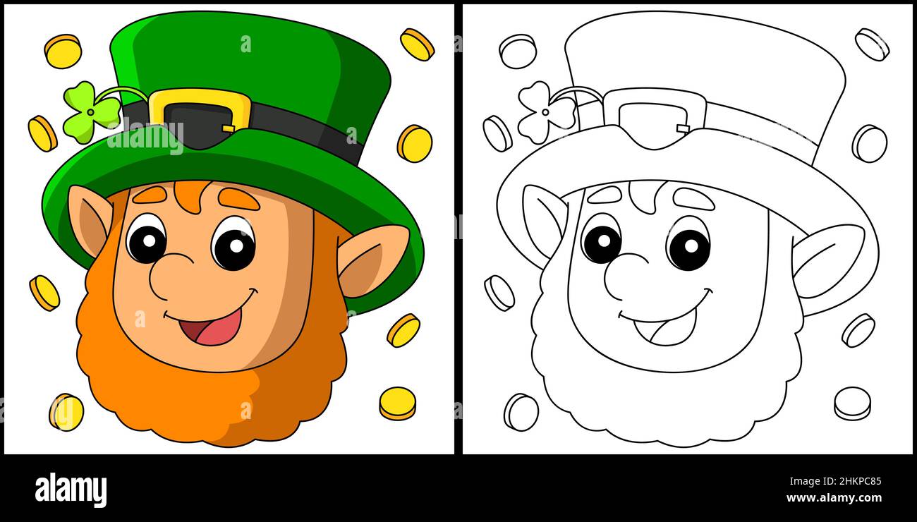 St. Patricks Day Leprechaun Coloring Page Vector Stock Vector Image ...
