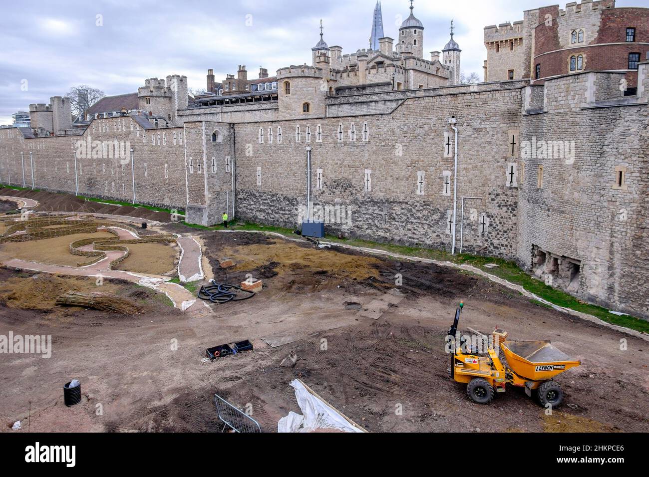 The Tower of London moat being landscaped for Superbloom. (images